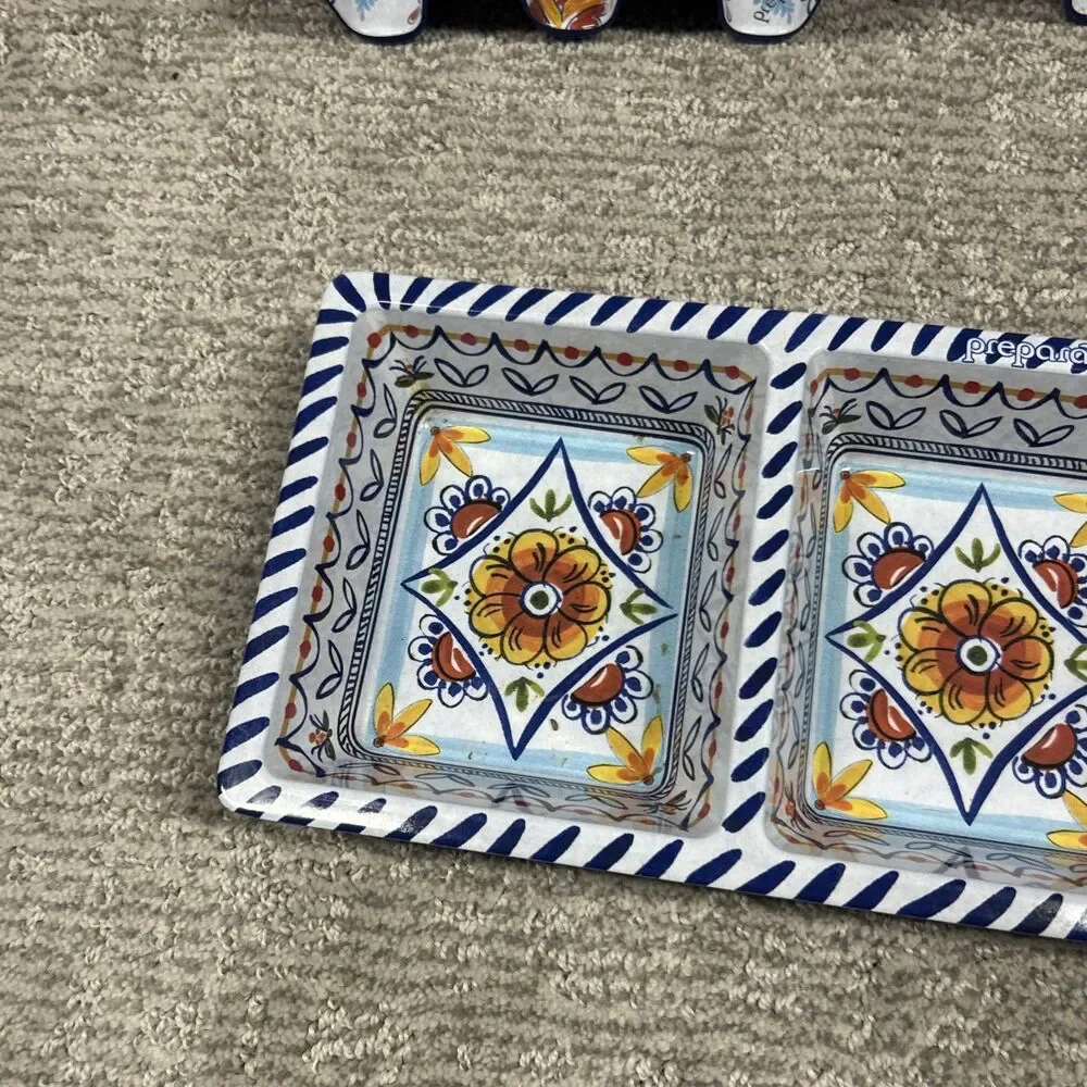 Prepara Taco Holder Yellow Red Set Floral Fiesta 3 Section Serving Tray Melamine
